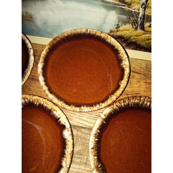 Vintage Hull Oven Proff USA Brown Drip Salad Plates - Set of 4 Great Condition! - Picture 6 of 10